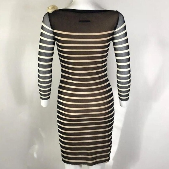 Jean Paul Gaultier Soleil Black & Cream Striped Sheer Bow Dress - Picture 11 of 13